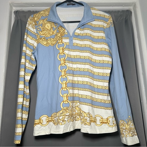 J.McLaughlin Catalina Cloth Blue & Gold Chain Print Long Sleeve Shirt Size Large - Picture 4 of 13
